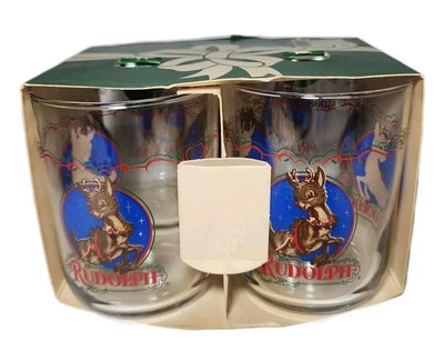 4 Vtg Libbey Rudolph Reindeer Glasses Glass Set 4” Christmas Montgomery Ward - Image 1 of 4