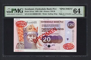 Scotland 20 Pounds P221as 1994 ''Specimen N.4" Uncirculated Grade 64 - Picture 1 of 2
