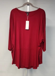 Eileen Fisher XL Deep Crimson Red Viscose Jersey Bateau Neck Top NWT Boxy - Picture 1 of 6