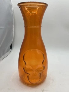 Preowned GOTH ORANGE SKULL GLASS VASE. - Picture 1 of 6