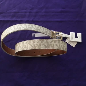 MICHAEL KORS Signature Belt Women's Vanilla Synthetic Leather Gold Buckle XL - Picture 1 of 7