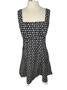 NWT Sheila Moon Bo Peep Dress Black Daisy Square Neck Empire Back Pocket Size L - Picture 1 of 12