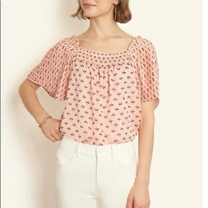 Ann Taylor Bluse Top rosa Blumen Plissee Bauern feminin Große L - Bild 1 von 8
