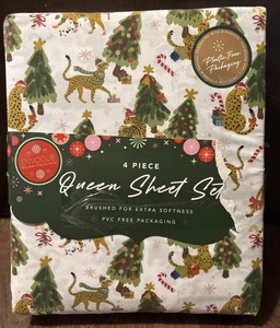 Envogue Holiday Collection Weihnachten Geparden Bäume 4-teiliges Queen Bettwäsche Set - Bild 1 von 4