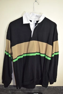 Camisa de Rugby H&M Calce Grande Manga Larga Negra Beige Verde Rayas PARA HOMBRES M Foto 1 de 4