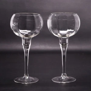 Optic Paneled Crystal Stemware Candle Holder Votive Candlestick Hand Blown 2pc - Picture 1 of 5