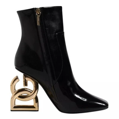 Dolce&Gabbana Mujer Negro Botas Charol Cremallera Punta Cuadrada Media Caña - Imagen 1 de 4