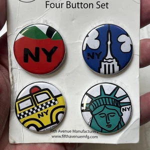 New York Button Set of 4 New York City. Mini Souvenir Pins by Mary Ellis. USA. - Picture 1 of 6