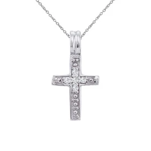 14K White Gold Small Diamond Cross Pendant with 18" Chain - Picture 1 of 3