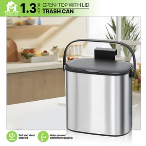 Haning Cabinet Trash Can 1.5 Gal Steel Kitchen Bathroom Garbage Bin w/Lid+Handle - Picture 1 of 10