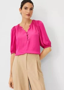 NWT Ann Taylor Pink Elbow Sleeve Blouse with Covered Buttons Size L - Picture 1 of 8
