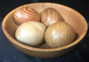Wooden Eggs (4) and Bowl-Mid Century Modern, Handmade Dutch Elm - Picture 1 of 6