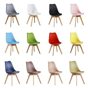 Modern Dining Chair Padded Seat with Wooden Legs Retro Modern Home SET  1/2/4/6