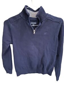 Nautica Navy Blue Sweater Kids Unisex Large 14-16, 1/4 Zip Pullover Long Sleeve