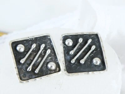 Brincos grandes modernistas vintage de prata esterlina 925 México - Imagem 1 de 4