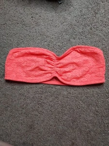 PINK Victoria’s Secret Large Neon Coral Lace Strapless Bandeau Bra GUC - Picture 1 of 6