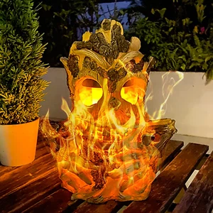 Solar Lights Outdoor Garden Statues Tiki Decor Stump on Fire Halloween Figurine - Picture 1 of 8