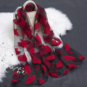 2017 US Hot Orgen Silk Cut Floral Scarf Women Spring Big Leaves Shawl Female - Picture 1 of 16