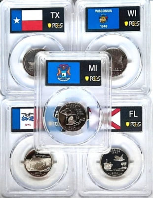 2004-S  Clad Proof State Quarter Set ( 5 Coins) PCGS PR70 DCAM-State Flag - Image 1 of 4