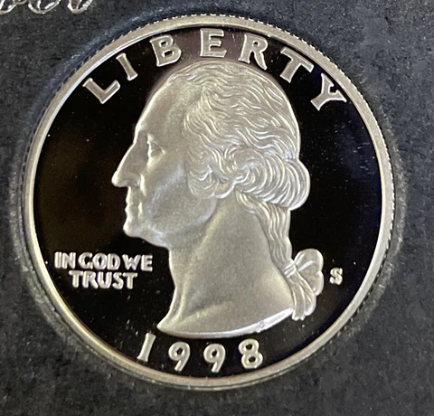 1998 S Proof Silver Washington Quarter From Proof Set With Free Shipping Cover
