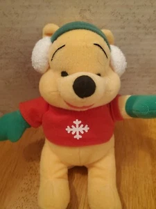 Disney Winnie the Pooh Winter 8" Plush Snowflake Sweater Ear Muffs Mittens - Picture 1 of 8