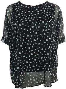 Lagenlook italienischer Stil schwarz grau gefüttertes Chiffon Tunika Top Einheitsgröße Übergröße - Bild 1 von 3