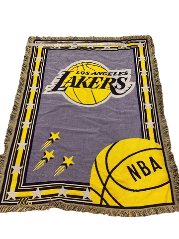 VTG LA Lakers Throw BLANKET CLEAN w/Fringes NBA 43x56 Cover