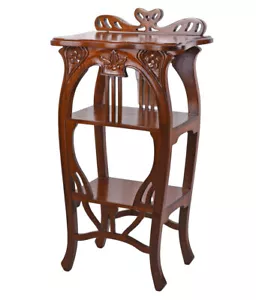 Shelf Console Mahogany Wood Art Nouveau Whatnot Lyre Table Flower Stand Shelf - Picture 1 of 6