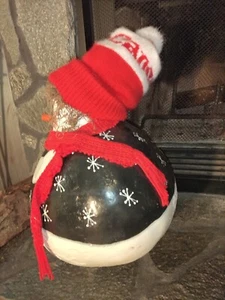 Christmas Snowman 17" Gourd Figurine Hand-painted Decor w/ Vintage Cannon Scarf - Picture 1 of 10
