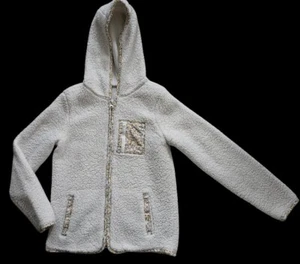* CAT & JACK Off White Floral Trim Zip Front Sherpa Fleece Jacket Girls 14-16 - Picture 1 of 6