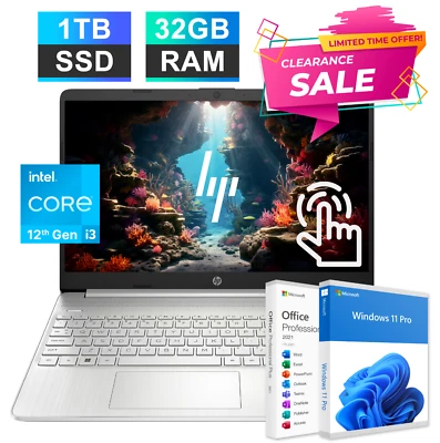 2024 HP Pavilion Laptop 15 Touch 12th Gen Intel i3 32GB RAM & 1TB SSD Win 11 Pro - Image 1 of 4