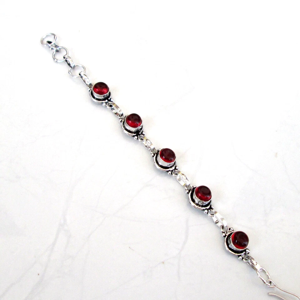 Red Ruby jewelry handmade silver plated adjustable bracelet  jewelry Sz8" - Image 1 of 4