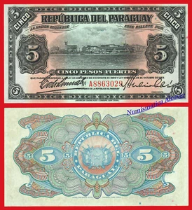 REPUBLICA DE PARAGUAY 5 Pesos fuertes 1920 1923 Pick 163 SC- / aUNC - Imagen 1 de 1