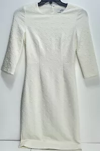 Belle Badgley Mischka Mid Sleeve Knit Quilted Floral Sheath Dress Size 2 Ivory - Picture 1 of 8