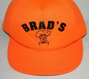Vintage Brad's BBQ Pig chef Bright neon orange restaurant ad hat cap snapback - Picture 1 of 12