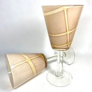 2 Vtg MCM Empoli Blush Stemmed Gobblets Wine Italian Hand Blown Cased Art Glass - Picture 1 of 11