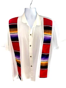 Mens XL White Mexican Guayabera Shirt Colorful Vertical Stripes Cuban Design Chi - Picture 1 of 6