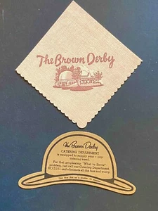 Vntage Brown Derby Hollywood Restaurant Napkin & Die-Cut Derby Hat Ad  Blotter - Picture 1 of 5