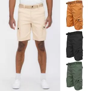 Mens Cotton Belted Cargo Shorts Washed Classic Lounge Hiking Stretch Pockets - Picture 1 of 22