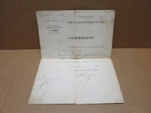 COMPAGNIE DU CHEMIN DE FER METROPOLITAIN PARIS document Commission 1907 - Foto 1 di 1