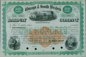 Chicago and South Western Railway Company certificato di magazzino non emesso 100 azioni - Foto 1 di 2