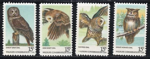 US American Owls 15c Stamp Set of 4 Singles Scott #1760 - #1763 - Picture 1 of 1