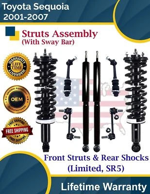 Front Strut & Rear Shock W/Sway Bar for 2001-2007 Toyota Sequoia 4.7L Lifetime W - Image 1 of 4