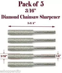 5 Pc 3/16" Diamond Chainsaw Sharpener Burr Stone File Fits Craftsman 1/8 Shank - Picture 1 of 2