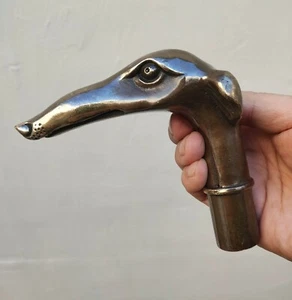 Antique Victorian Walking Stick dogs Bronze Head Holding Long billed Dog - Picture 1 of 9