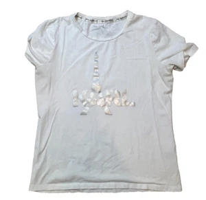 Karl Lagerfeld Paris White Silver Eiffel Tower Women's T-Shirt Size M Fast Ship! - Picture 1 of 5
