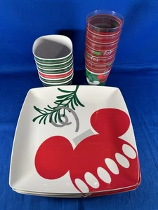 Set of 6 Square Disney Parks Plastic Plates, Bowls, Plastic Glasses Mickey Desig - Picture 1 of 10