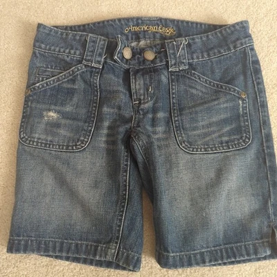 Pantalones cortos de mezclilla vintage años 90 Y2K American Eagle para mujer 0 azul Jean tiro bajo Bermudas * Foto 1 de 4