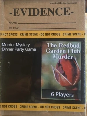 REDBUD GARDEN CLUB MURDER-MURDER MYSTERY DINNER PARTY GAME 6 PLAYERS RED HERRING - Image 1 of 4