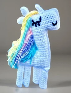 Handmade Crochet Unicorn Plush 12” Soft Toy Rainbow or Pastel Mane Baby Kid Gift - Picture 1 of 4